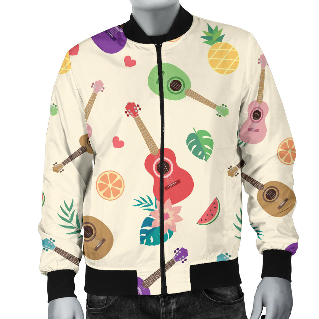 Ukulele Pattern Print Design 01 Men Bomber Jacket