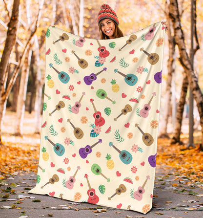 Ukulele Pattern Print Design 01 Premium Blanket