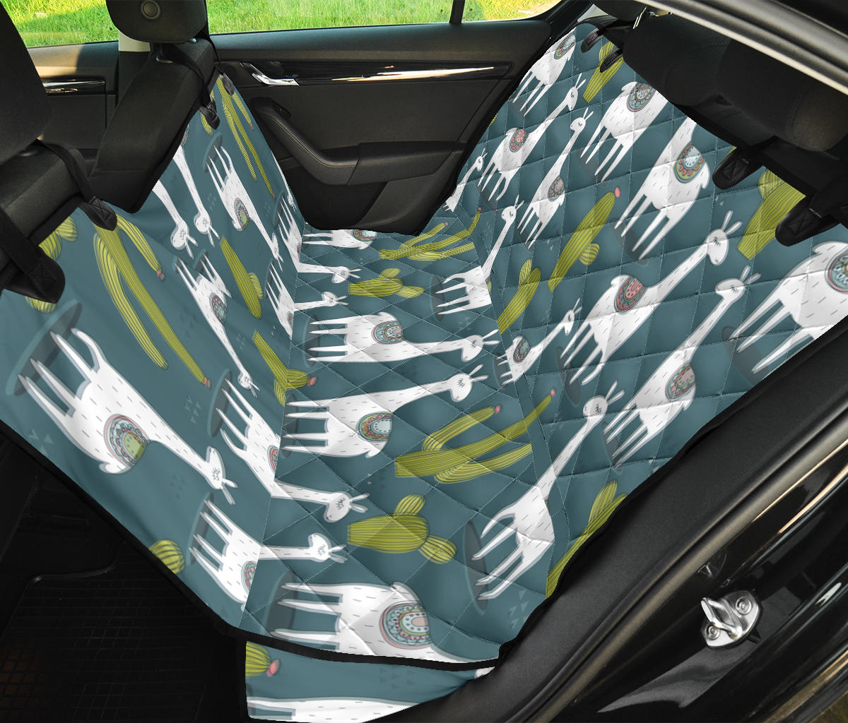 Llama Cactus Pattern Print Design 03 Rear Dog Car Seat Cover Hammock