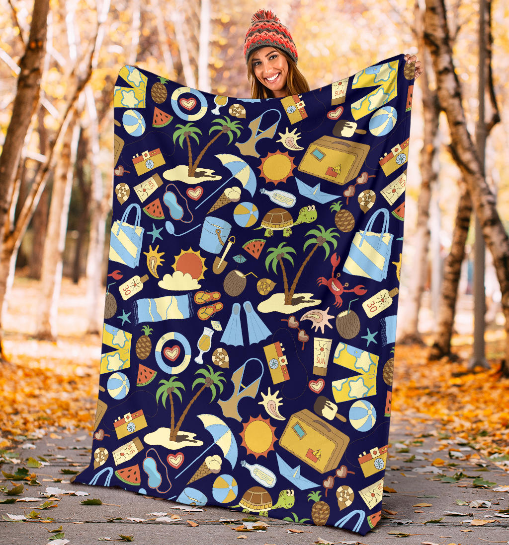Beach Themed Pattern Print Design 04 Premium Blanket