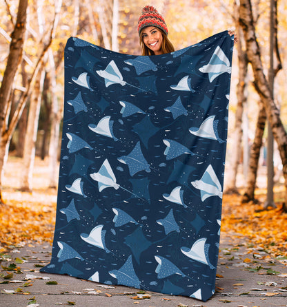 Manta Ray Pattern Print Design 02 Premium Blanket