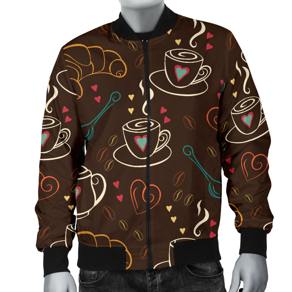 Coffee Pattern Print Design 06 Men Bomber Jacket