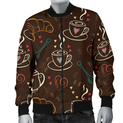 Coffee Pattern Print Design 06 Men Bomber Jacket