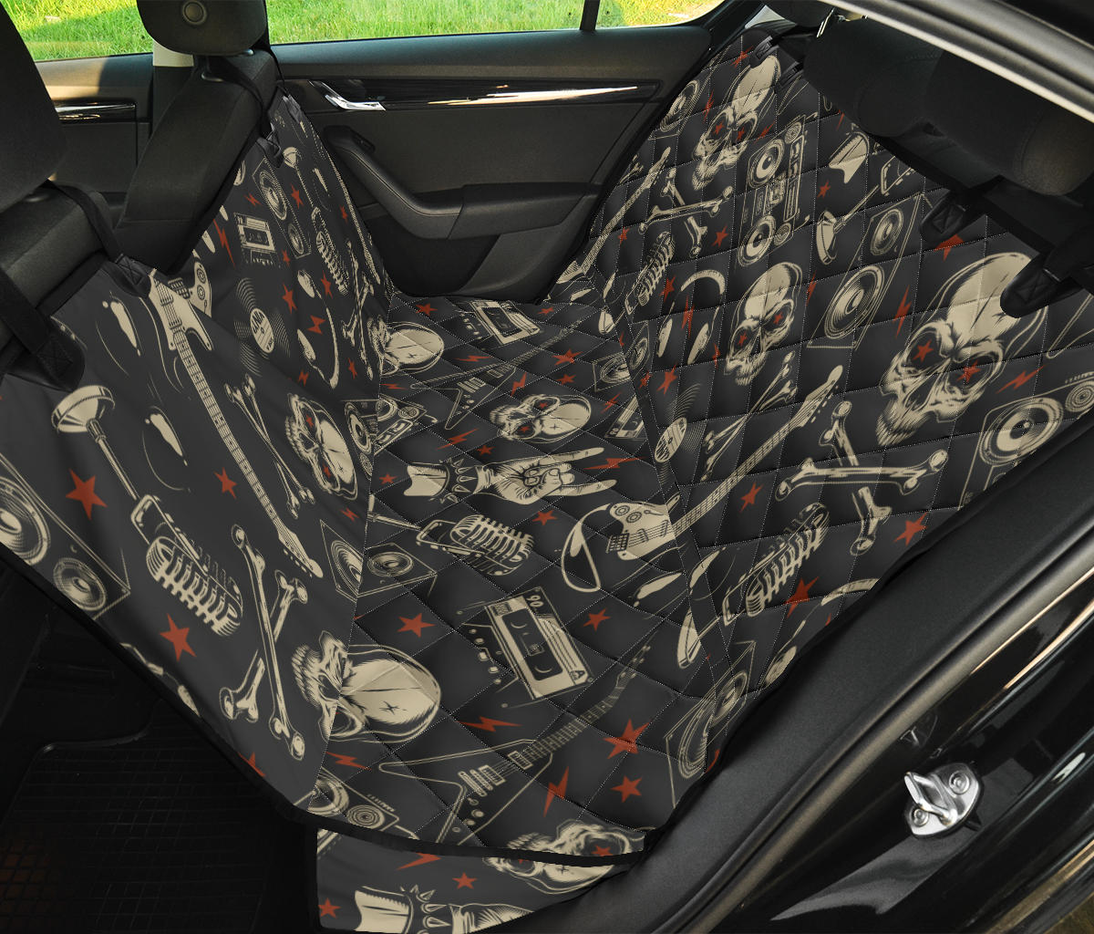 Rock and Roll Skull Pattern Print Design A03 Rear Dog Car Seat Cover Hammock