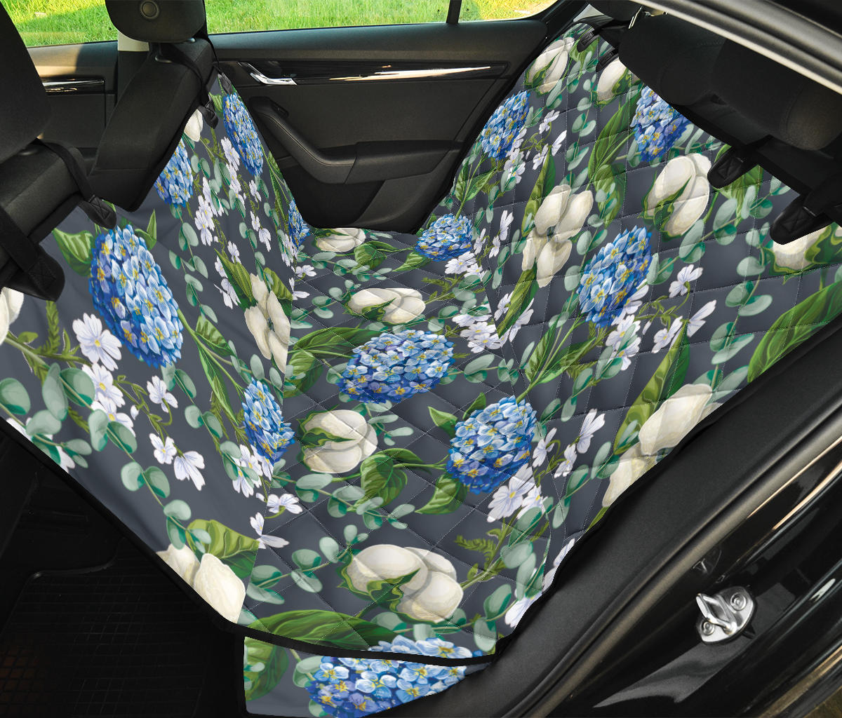Hydrangea Pattern Print Design 02 Rear Dog Car Seat Cover Hammock