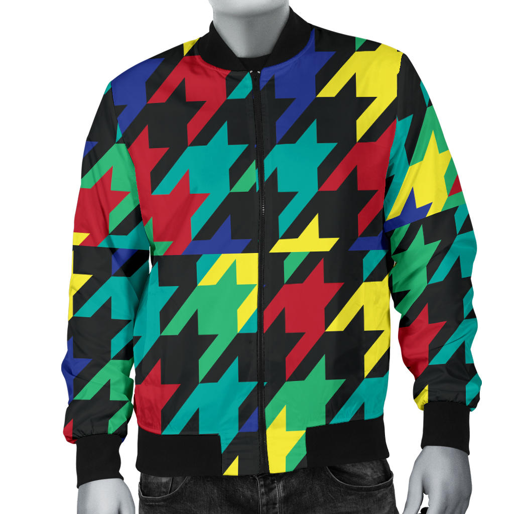 Houndstooth Colorful Pattern Print Design 02 Men Bomber Jacket