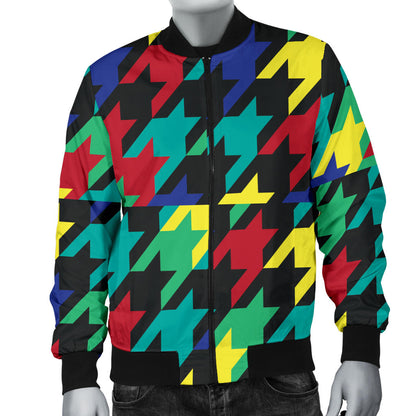Houndstooth Colorful Pattern Print Design 02 Men Bomber Jacket