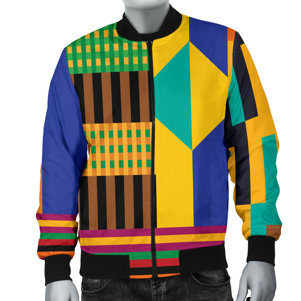 Kente Pattern Print Design 03 Men Bomber Jacket