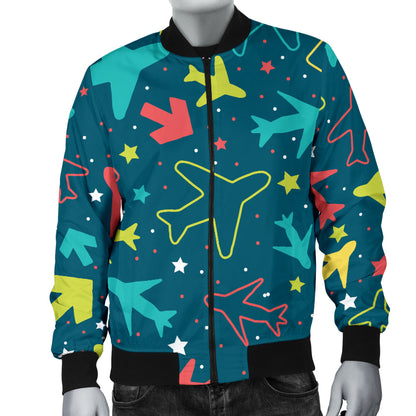 Airplane Pattern Print Design 05 Men Bomber Jacket
