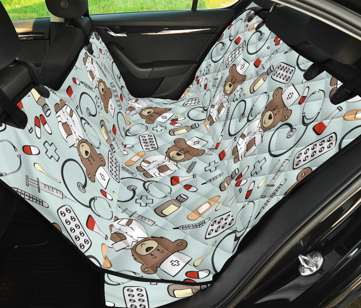 Nurse Bear Pattern Print Design A01 Rear Dog Car Seat Cover Hammock