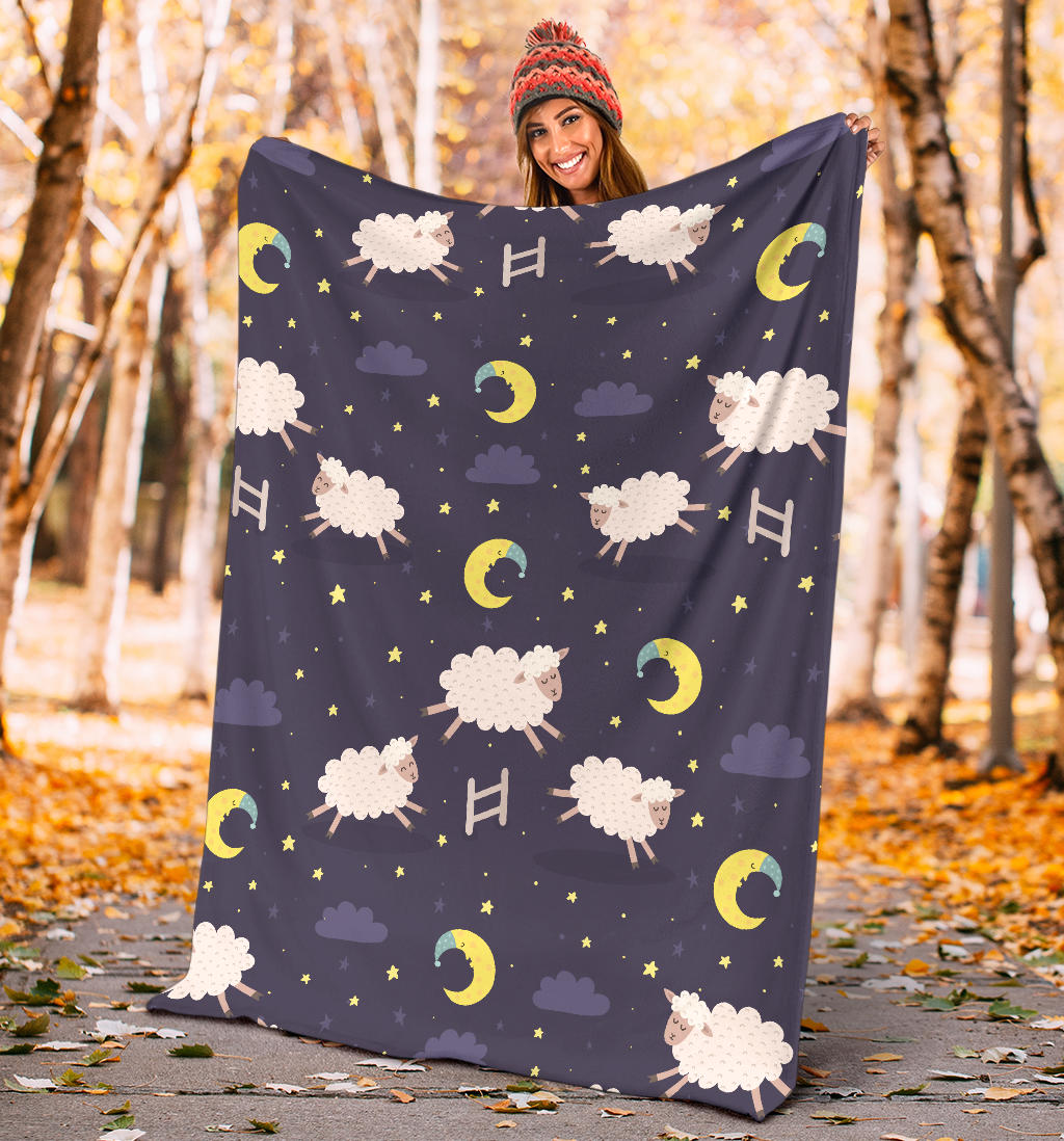Sheep Night Pattern Print Design 02 Premium Blanket