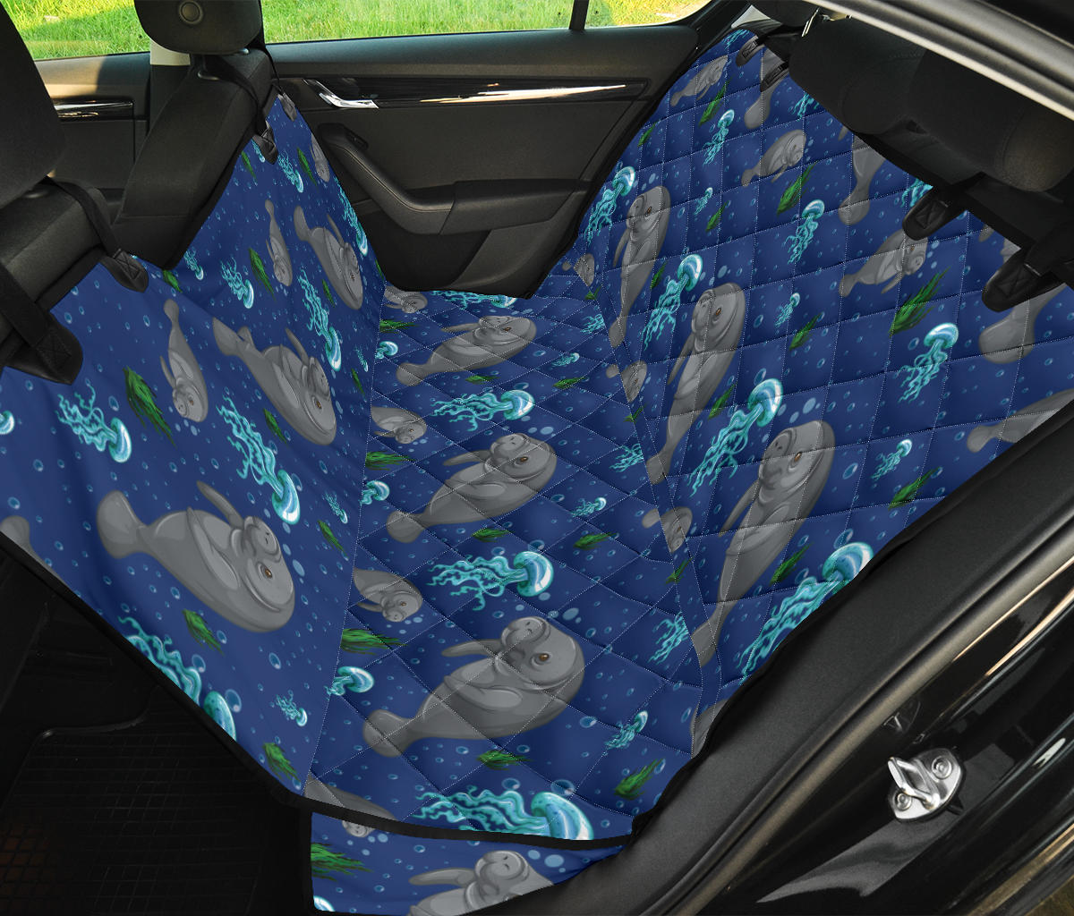 Manatee Pattern Print Design 01 Rear Dog Car Seat Cover Hammock