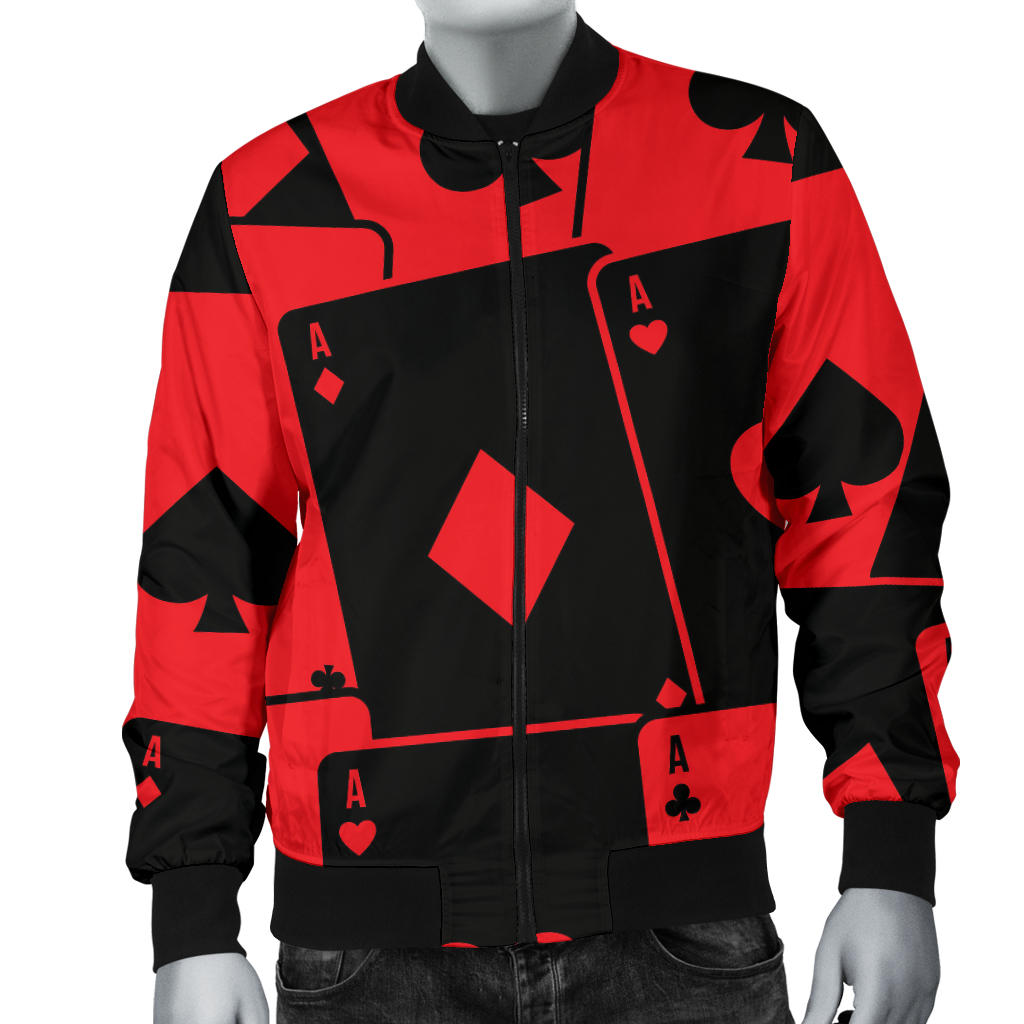 Poker Cards Pattern Print Design A01 Men Bomber Jacket