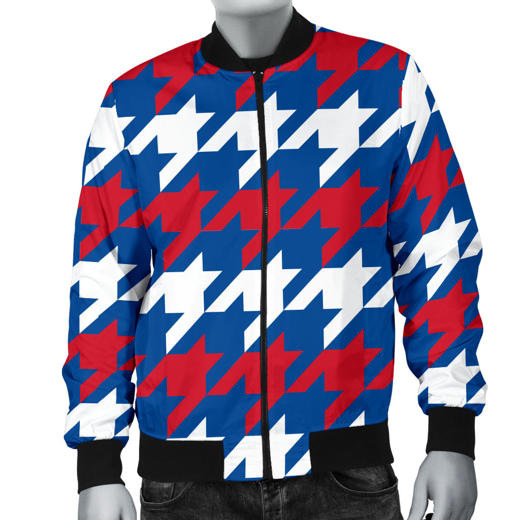 Patriotic Houndstooth Pattern Print Design A02 Men Bomber Jacket