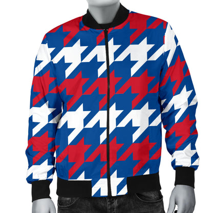 Patriotic Houndstooth Pattern Print Design A02 Men Bomber Jacket