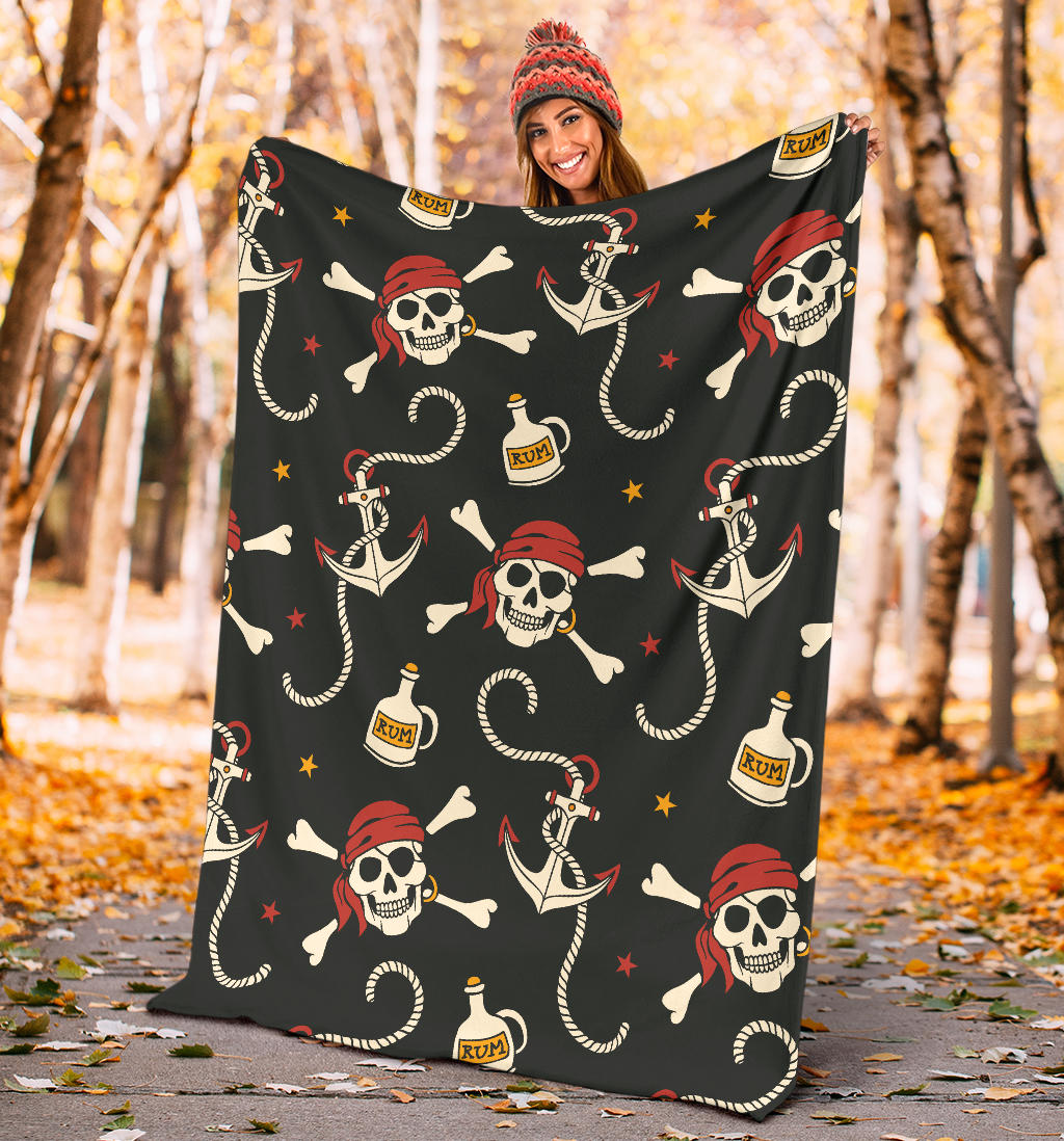 Pirate Pattern Print Design A02 Premium Blanket