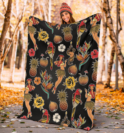 Hula Dancers Hawaiian Style Pattern Print Design 02 Premium Blanket