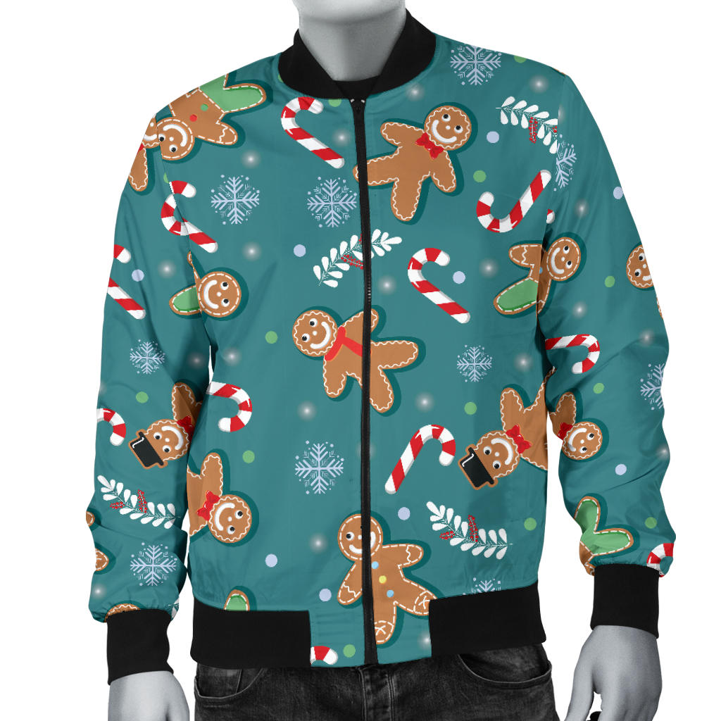 Gingerbread Pattern Print Design 05 Men Bomber Jacket