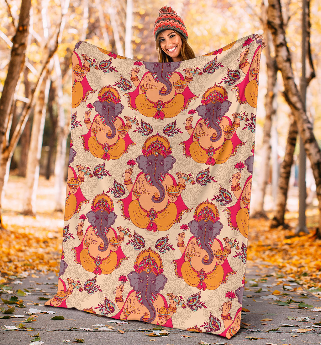 Ganesha Indian Pattern Print Design 02 Premium Blanket