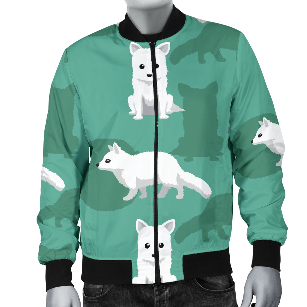 Arctic Fox Pattern Print Design Men Bomber Jacket