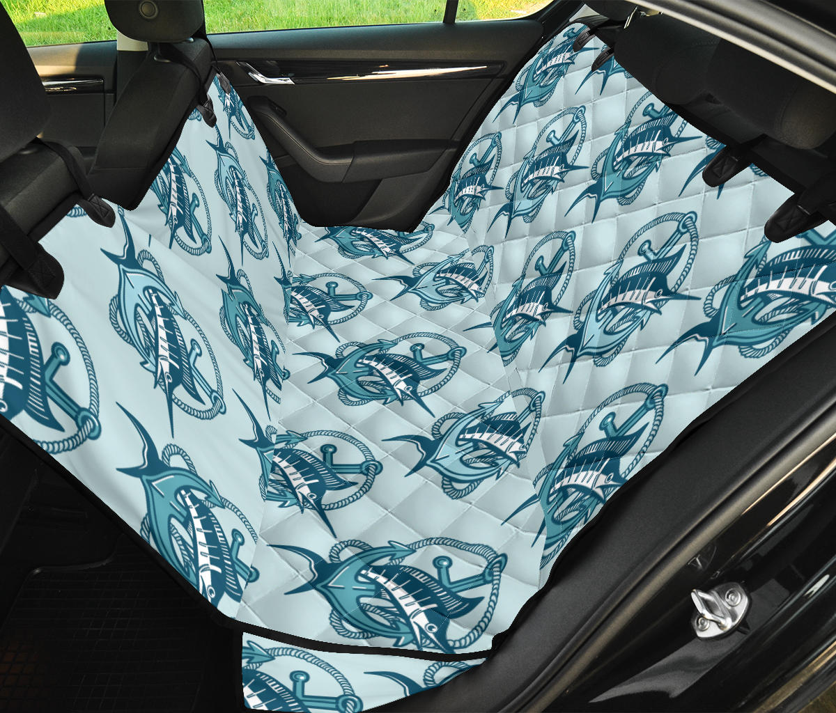 Swordfish Pattern Print Design 03 Rear Dog Car Seat Cover Hammock