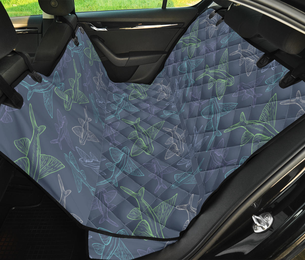Flying Fish Pattern Print Design 02 Rear Dog Car Seat Cover Hammock