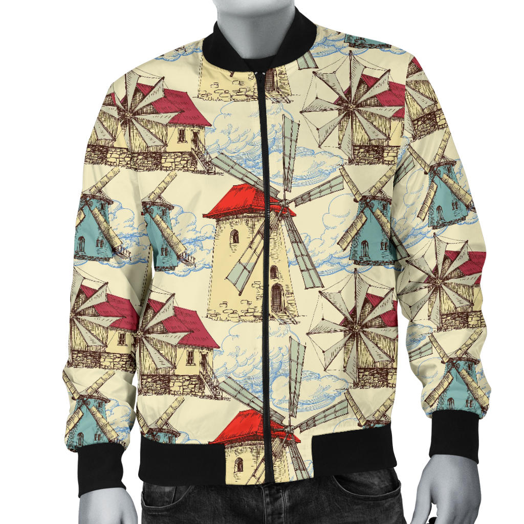 Windmill Pattern Print Design 01 Men Bomber Jacket
