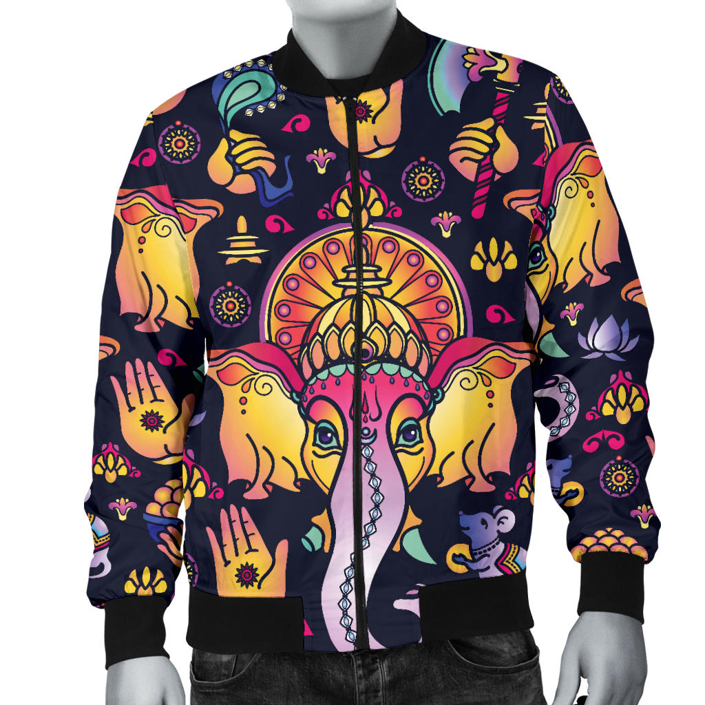 Ganesha Indian Pattern Print Design 03 Men Bomber Jacket
