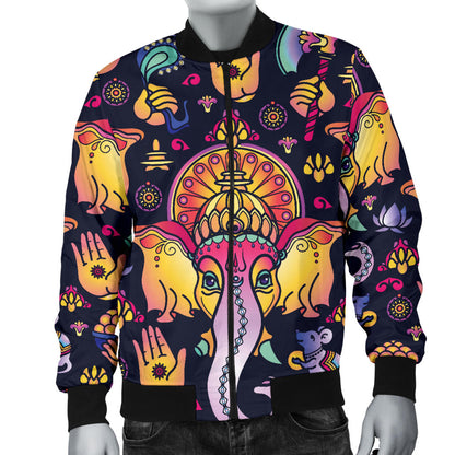 Ganesha Indian Pattern Print Design 03 Men Bomber Jacket