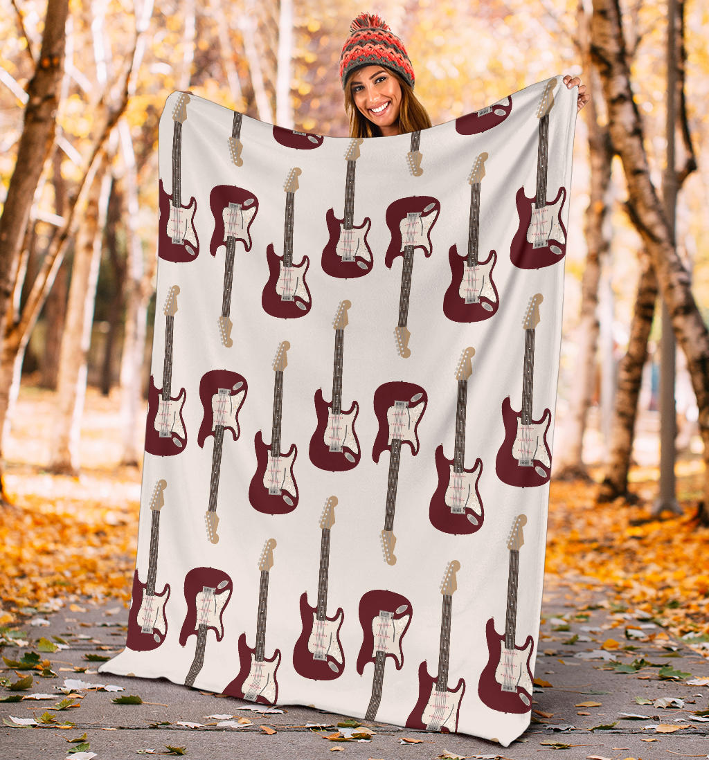 Bass Guitar Pattern Print Design 03 Premium Blanket