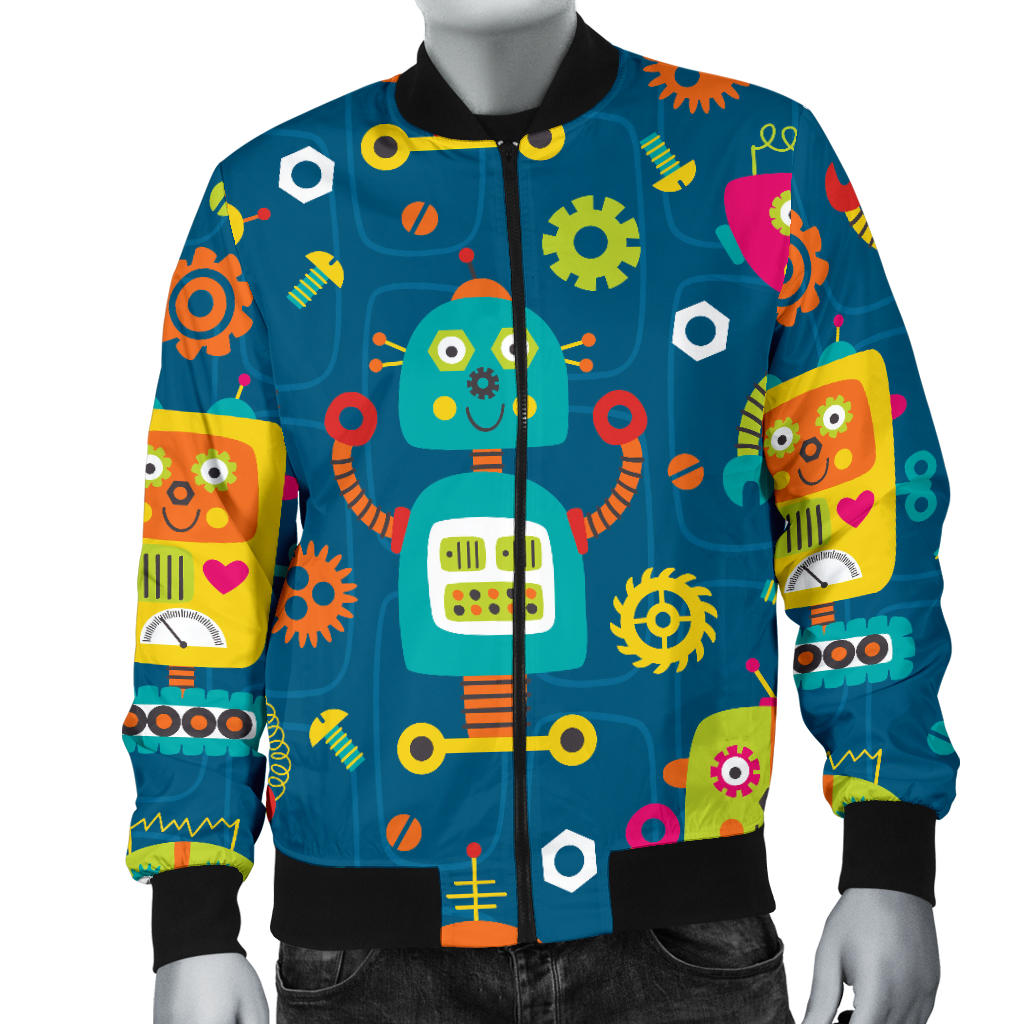 Robot Pattern Print Design A04 Men Bomber Jacket