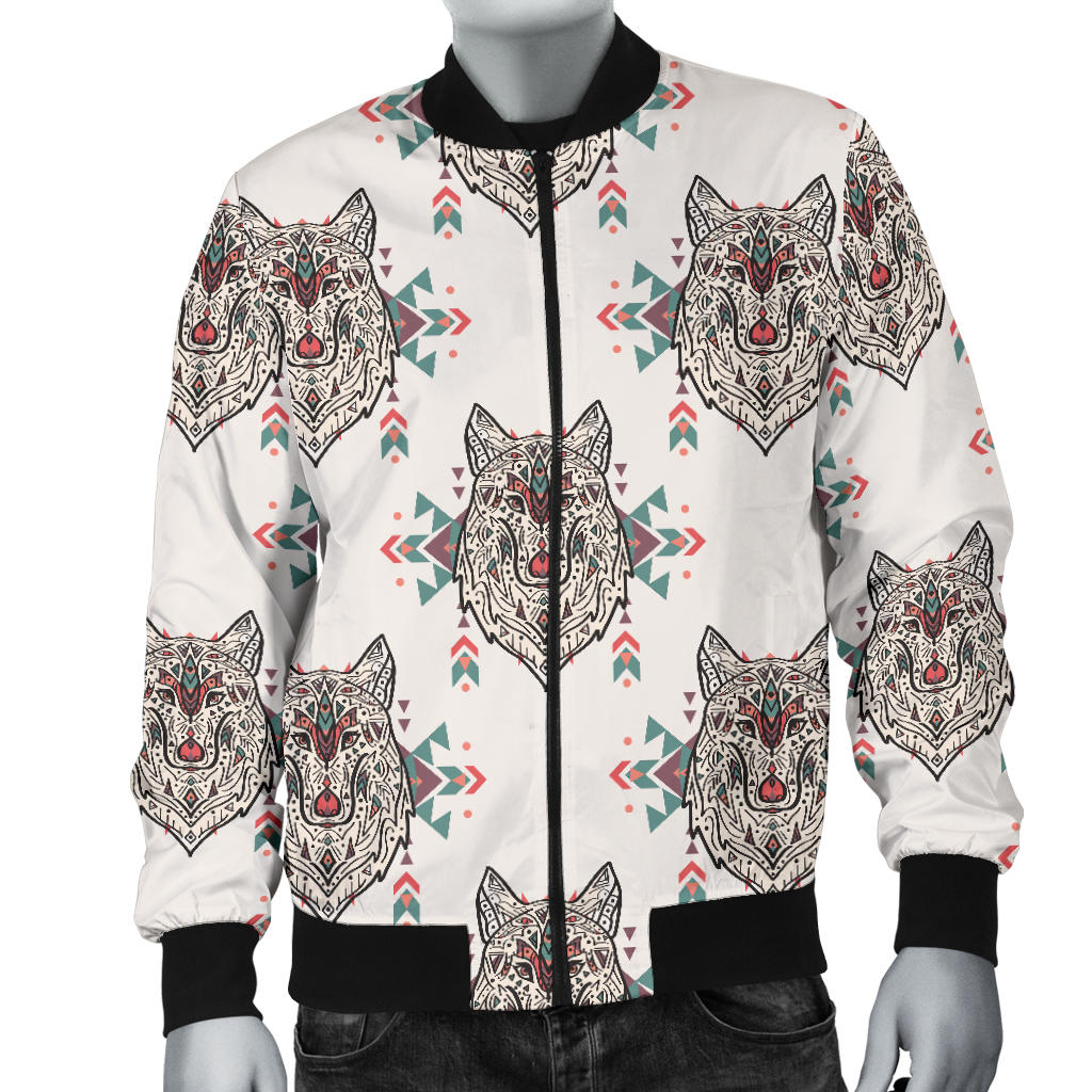 Aztec Wolf Pattern Print Design 01 Men Bomber Jacket