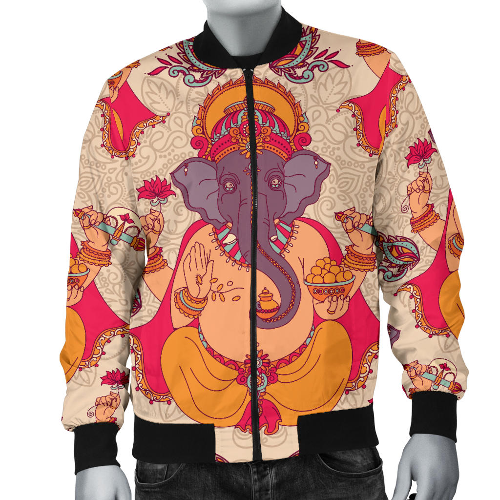 Ganesha Indian Pattern Print Design 02 Men Bomber Jacket