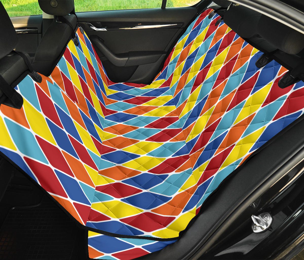 Harlequin Pattern Print Design 01 Rear Dog Car Seat Cover Hammock