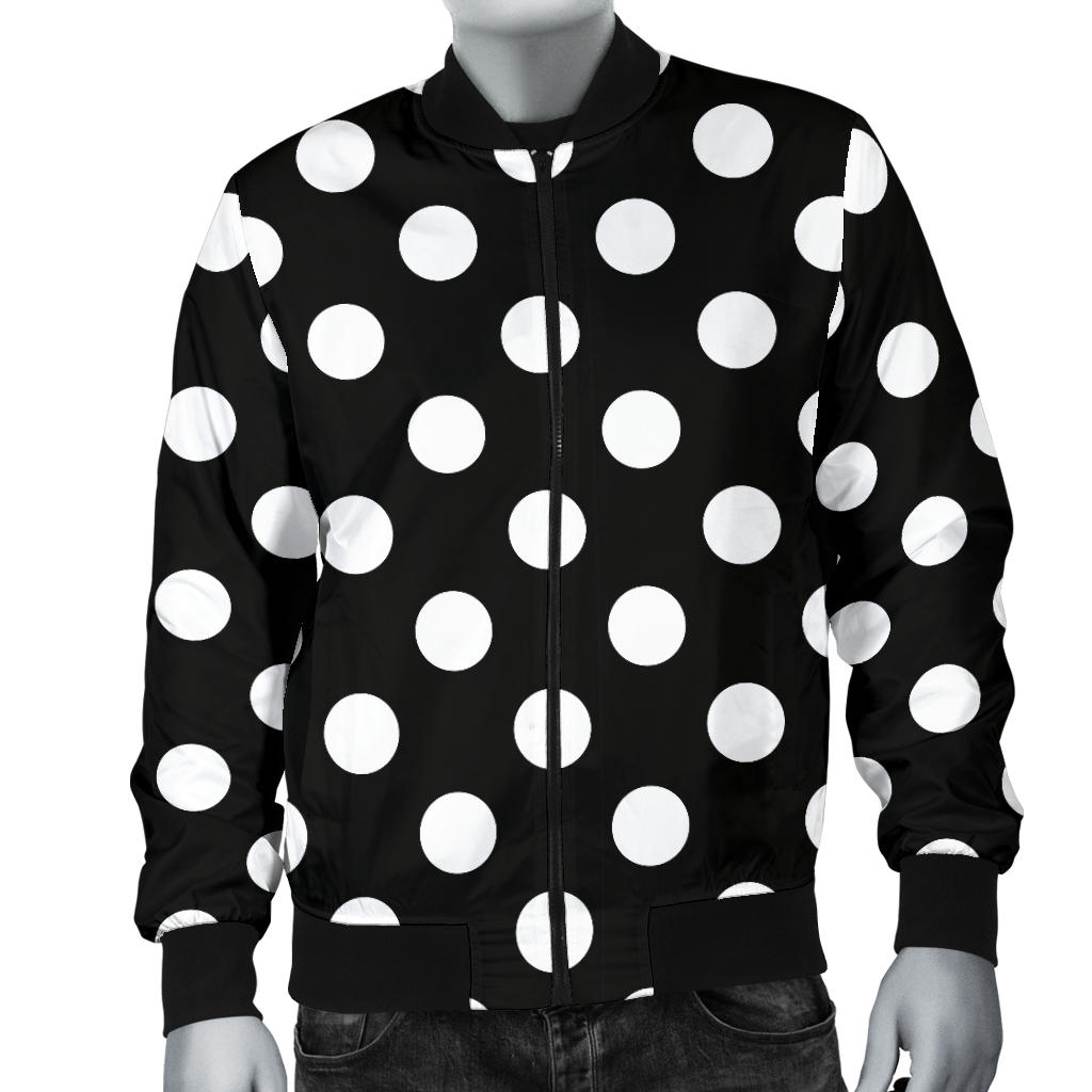 Polka Dot Black White Pattern Print Design 03 Men Bomber Jacket