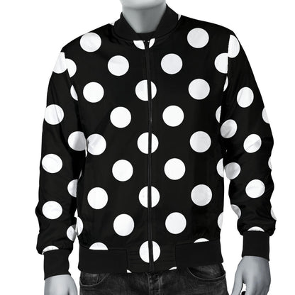 Polka Dot Black White Pattern Print Design 03 Men Bomber Jacket