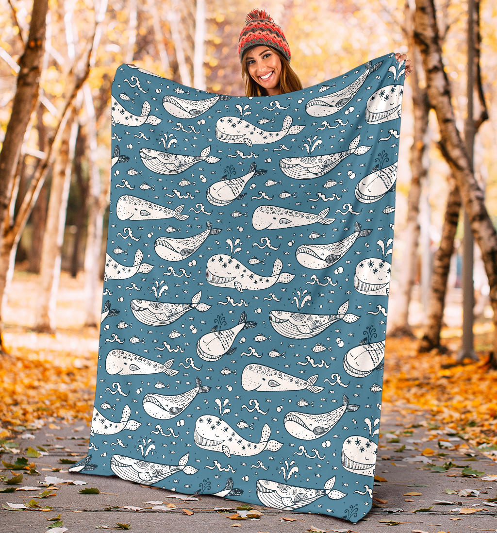 Humpback Whale Pattern Print Design 03 Premium Blanket
