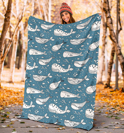 Humpback Whale Pattern Print Design 03 Premium Blanket