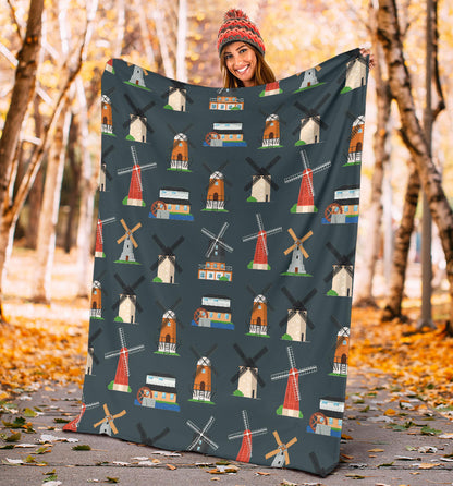 Windmill Pattern Print Design 04 Premium Blanket