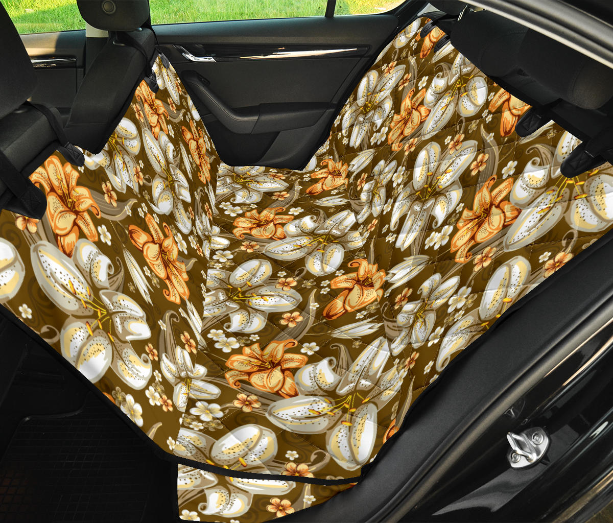 Lily Pattern Print Design 01 Rear Dog Car Seat Cover Hammock