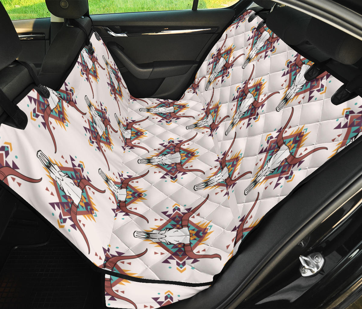 Buffalo Head Pattern Print Design 02 Rear Dog Car Seat Cover Hammock