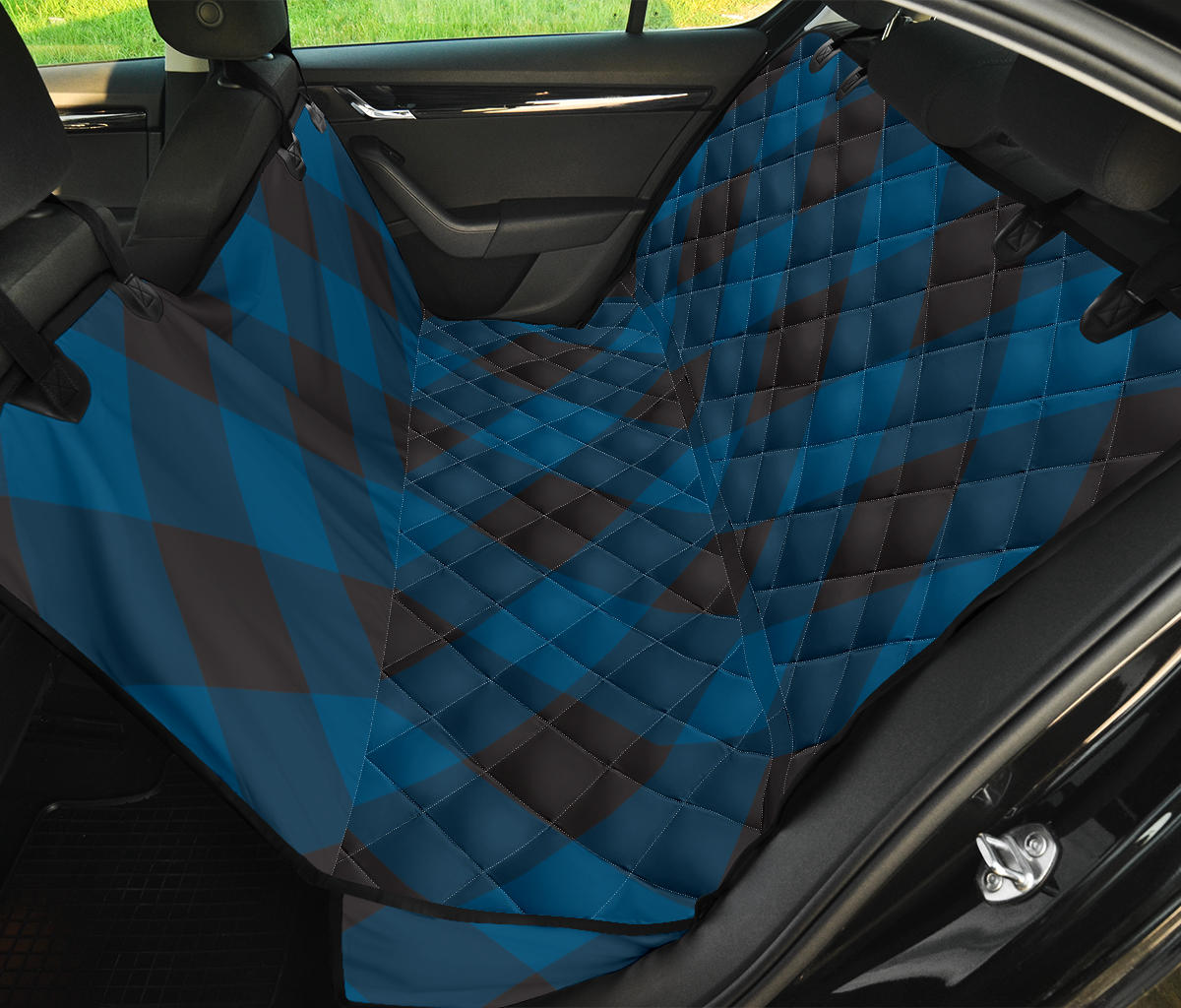 Plaid Blue Pattern Print Design A04 Rear Dog Car Seat Cover Hammock