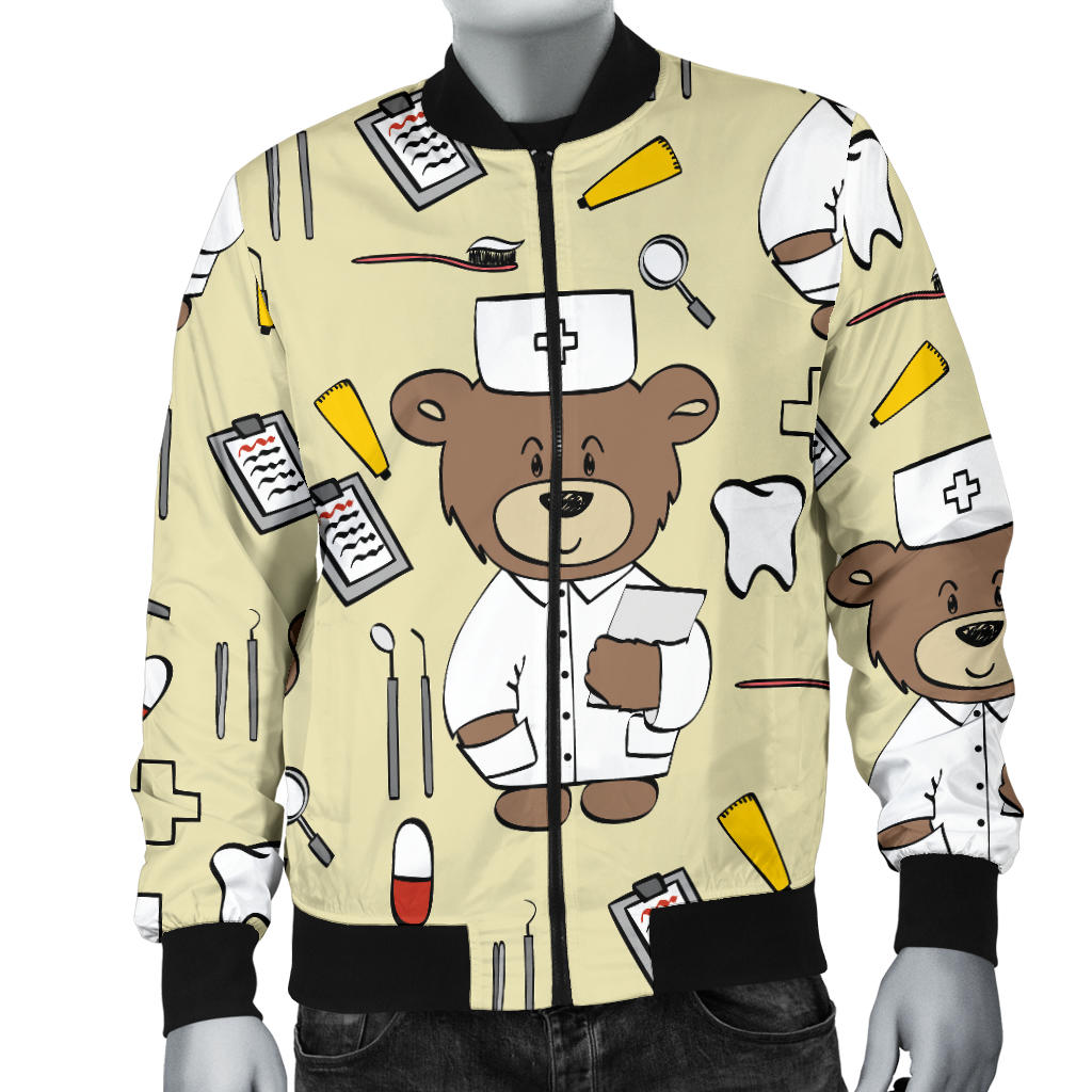Nurse Bear Pattern Print Design A02 Men Bomber Jacket