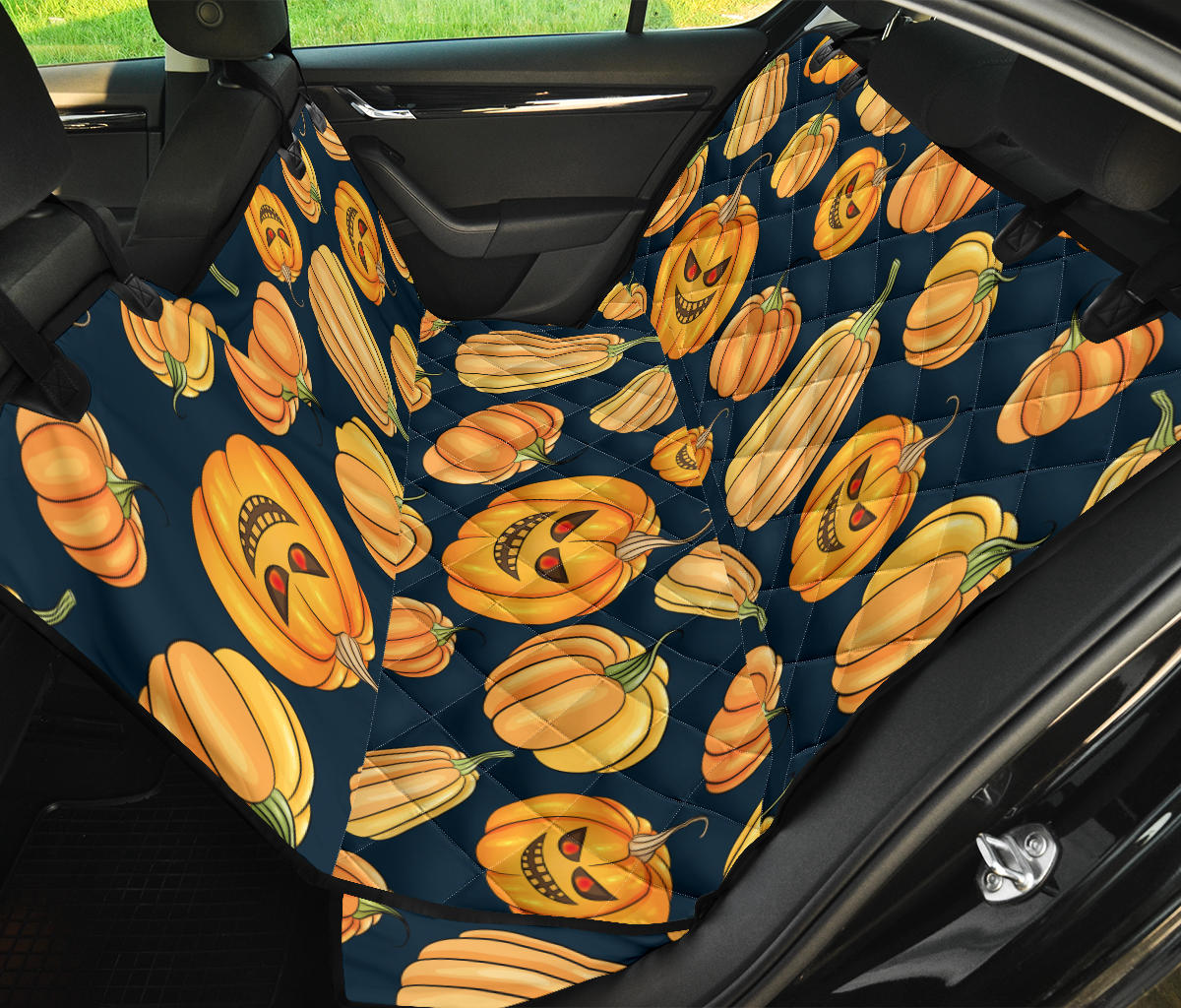 Pumpkin Halloween Pattern Print Design A04 Rear Dog Car Seat Cover Hammock