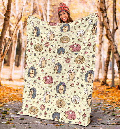 Hedgehog Cute Pattern Print Design 01 Premium Blanket