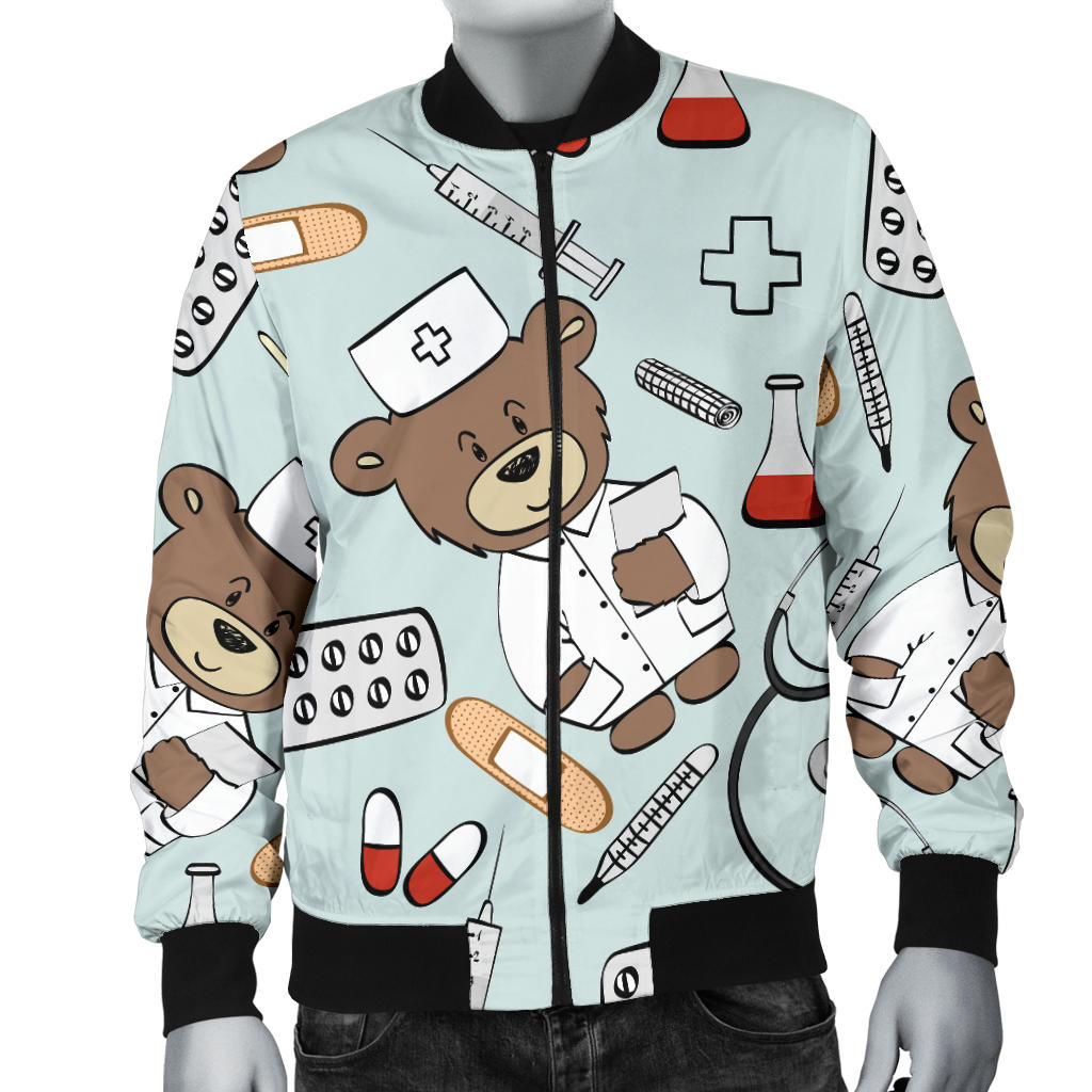 Nurse Bear Pattern Print Design A01 Men Bomber Jacket