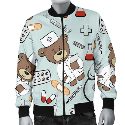 Nurse Bear Pattern Print Design A01 Men Bomber Jacket