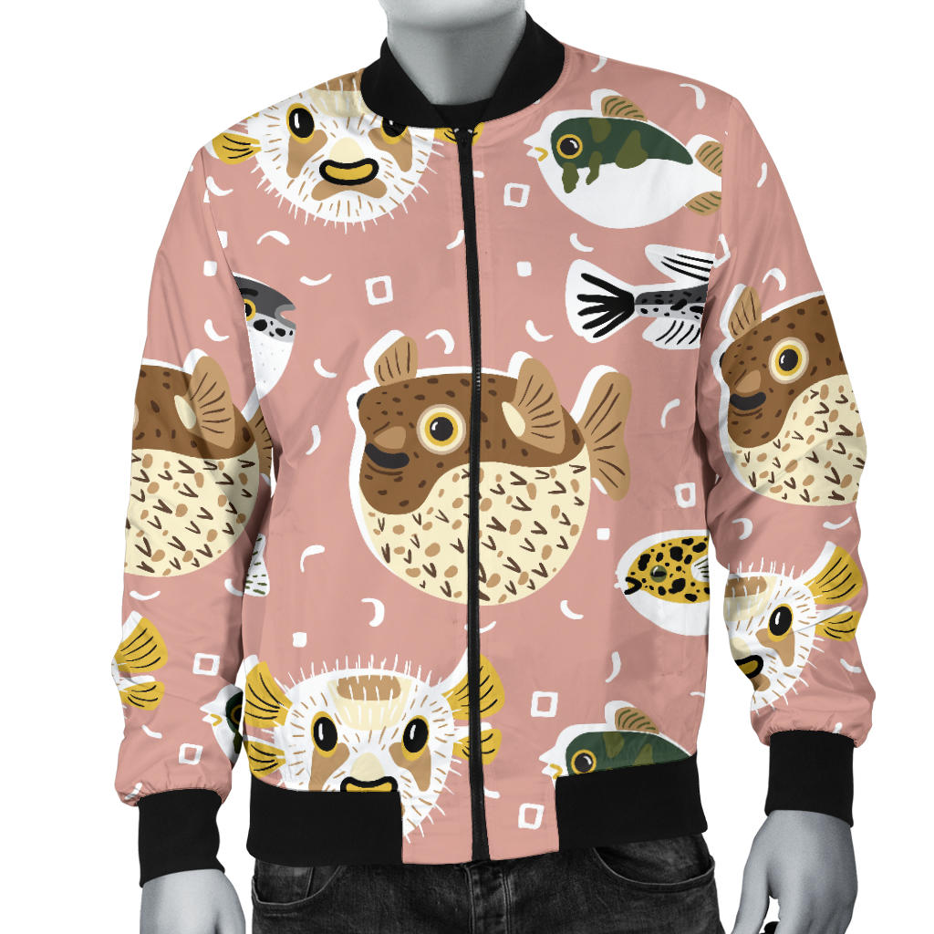 Fugu Cute Pattern Print Design 01 Men Bomber Jacket