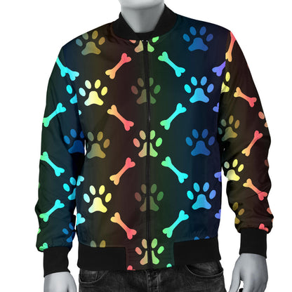 Paw Rainbow Pattern Print Design A01 Men Bomber Jacket