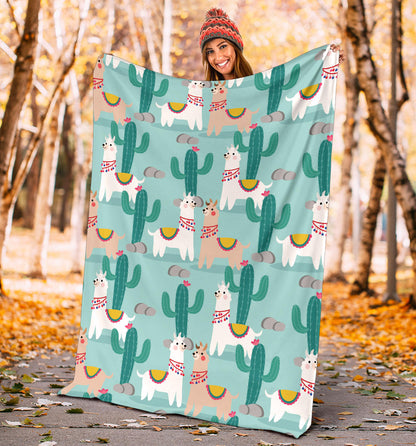 Llama Cactus Pattern Print Design 08 Premium Blanket